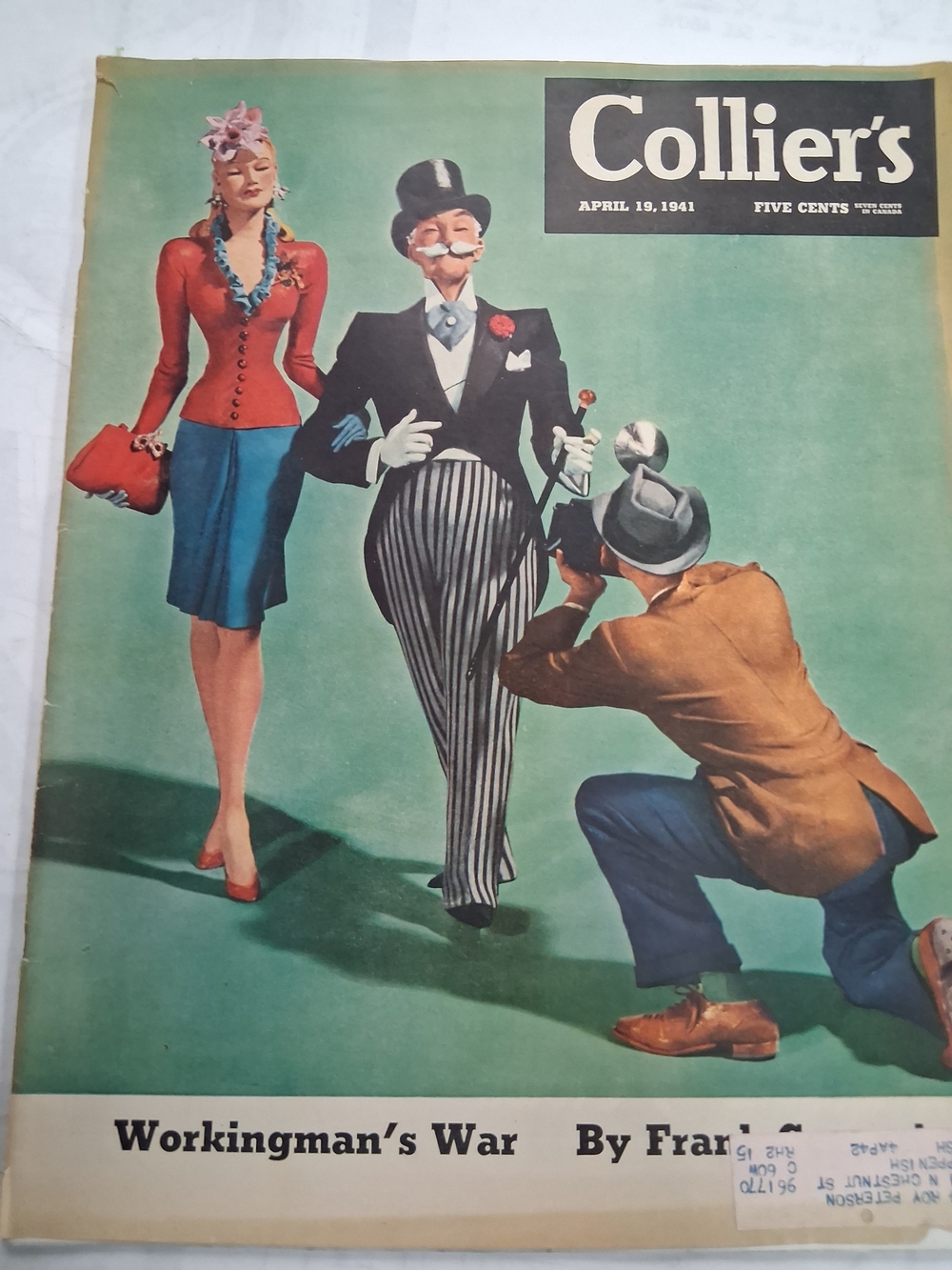 Vintage Collier's Magazine Cover Illustration April 1941, Spine Intact Complete